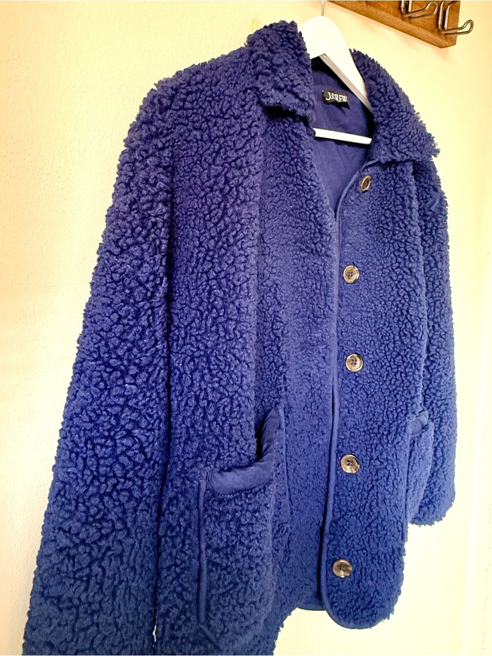 J. Crew Women’s Navy Sherpa Button Barn Jacket (size small)